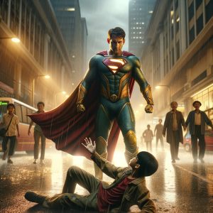 Superman saves a child in the middle of street